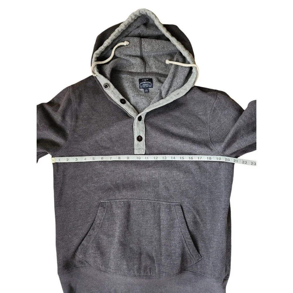 J. Crew Hoodie Mens Medium Authentic Fleece Gray Casual 4 Button Cotton Blend